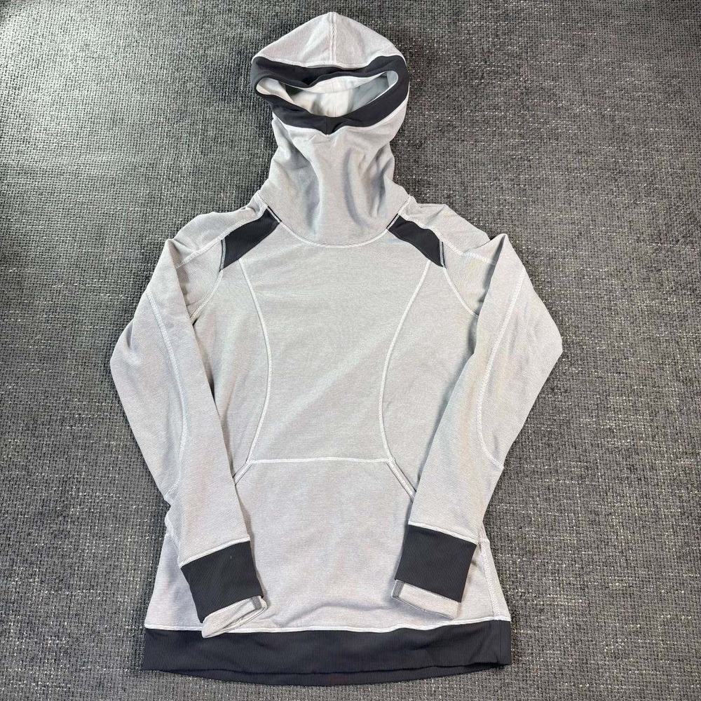 Lululemon Striped Scuba Mask Hoodie Womens 6 Grey Balaclava Pullover 907577